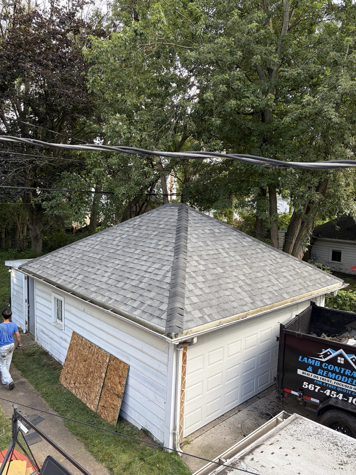 Detail of a shingled garage roof